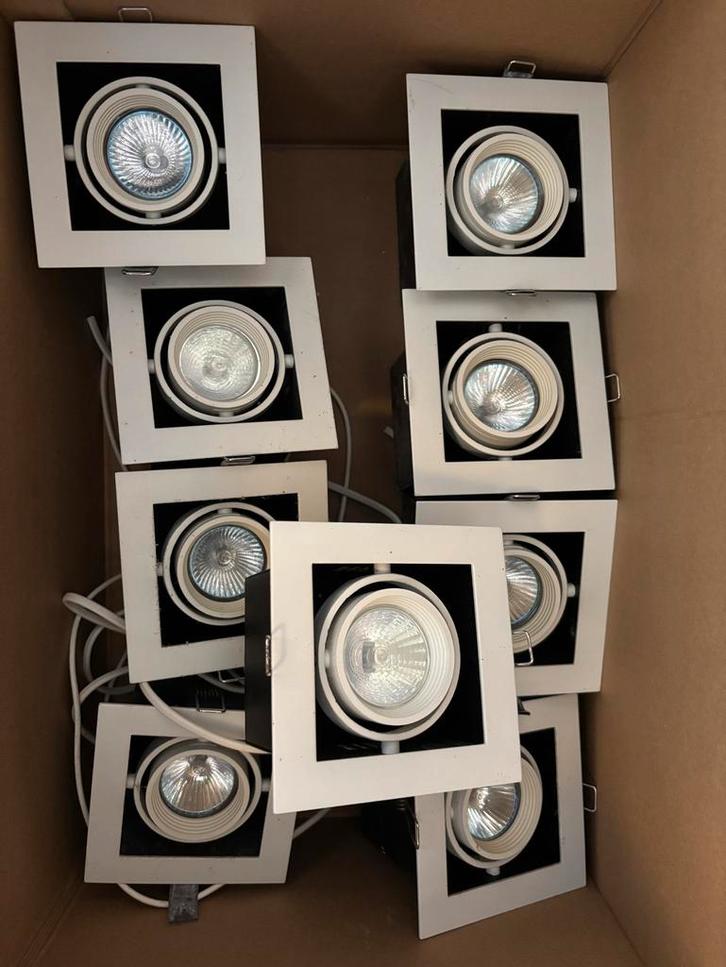 9 Inbouwspots + 3 Transformatoren, Huis en Inrichting, Lampen | Spots, Gebruikt, Plafondspot of Wandspot, Metaal of Aluminium