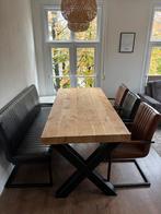 Eettafel met 3 leren stoelen en een leren bank, Huis en Inrichting, Complete eetkamers, Ophalen, Zo goed als nieuw