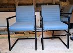 4 Slede Stoelen - Zwart Frame, Blauw/Grijs Bekleed, Ophalen