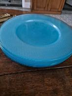 6 turquoise blauwe onderborden glas geruit 33cm, Huis en Inrichting, Keuken | Servies, Glas of Glazen, Nieuw, Ophalen of Verzenden