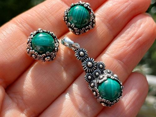 Vanoli 925 zilveren set oorbellen kettinghanger malachiet, Sieraden, Tassen en Uiterlijk, Oorbellen, Nieuw, Knopjes of Stekers