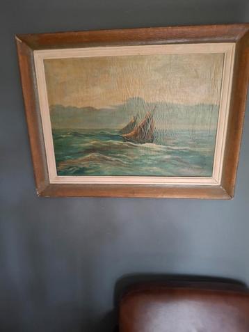 Olieverfschilderij met boten beschikbaar voor biedingen
