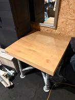 Houten tafel met industrieel onderstel, Antiek en Kunst, Ophalen