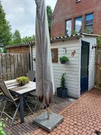 Grote parasol, 3x3 m incl. zware voet en beschermhoes, Ophalen, Gebruikt, 3 tot 4 meter, Zweefparasol
