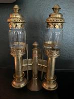 Antieke dubbele kaarslamp.Hoogte:33cm.Breedte:20 cm., Antiek en Kunst, Ophalen of Verzenden, Koper of Brons