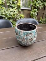 Keramieken bloempot turquoise/bruin – 14 cm, Tuin en Terras, Ophalen, Rond, Aardewerk, Minder dan 25 cm
