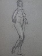 2 Houtskooltekeningen naakte vrouw knielend en staand 1930, Antiek en Kunst, Kunst | Tekeningen en Foto's, Verzenden