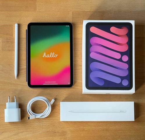 iPad mini 6e Gen 64GB paars + Apple Pencil 2 + Smart Folio, Computers en Software, Apple iPads, Zo goed als nieuw, Apple iPad Mini