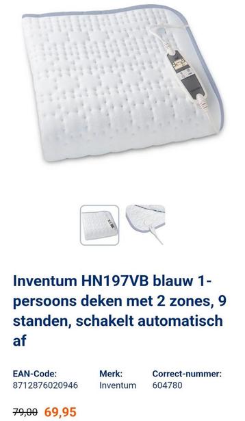 Inventum HN 197 V elektrische deken Best getest 2023 B69PF beschikbaar voor biedingen