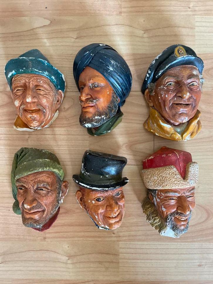Vintage Bosson's England Wandmaskers (6 stuks), Antiek en Kunst, Antiek | Woonaccessoires, Ophalen