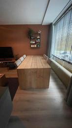 Steigerhouten eettafel met 6 goede stoelen, Ophalen, Gebruikt, 100 tot 150 cm, Eikenhout