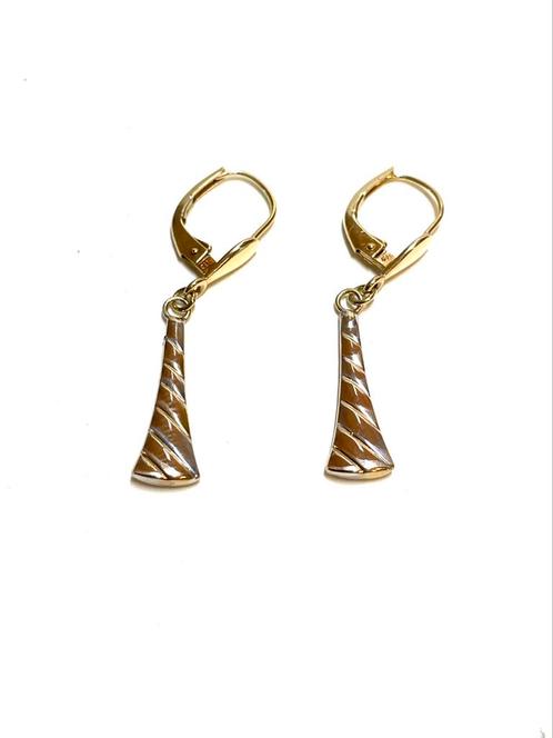 14k geel en witgouden oorbellen, Sieraden, Tassen en Uiterlijk, Oorbellen, Zo goed als nieuw, Hangers, Goud, Goud, Ophalen of Verzenden