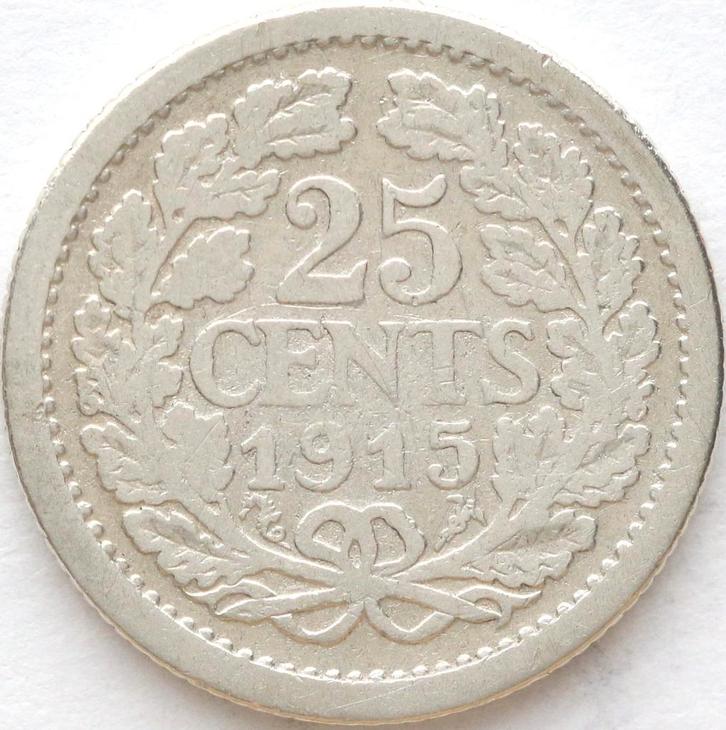XntriQ-Coins - zilveren 25 Cent 1915 Wilhelmina, Postzegels en Munten, Munten | Nederland, Losse munt, 25 cent, Koningin Wilhelmina