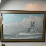 Engel Jan Luidinga oorlogschip olieverf op paneel, Antiek en Kunst, Kunst | Schilderijen | Klassiek, Ophalen of Verzenden