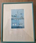 Laetitia de Haas, ets: keukentafereel, blauw, Ophalen of Verzenden