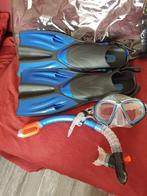 Snorkel, bril en flippers maat s-m 38- 41 blauw zwart, Overige, Ophalen of Verzenden, Zo goed als nieuw