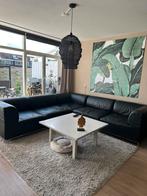 Zwart leren bankstel, Huis en Inrichting, Banken | Complete zithoeken, Ophalen of Verzenden, Gebruikt