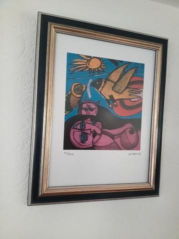 Cornelle  - woman,  cat & bird Lithografie  beschikbaar voor biedingen