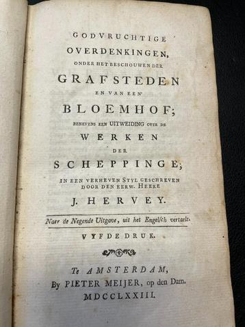 J. Hervey, Godvruchtige overdenkingen uit 1773 beschikbaar voor biedingen