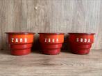 Zand zeep soda oranje emaille bakjes retro antiek, Ophalen of Verzenden