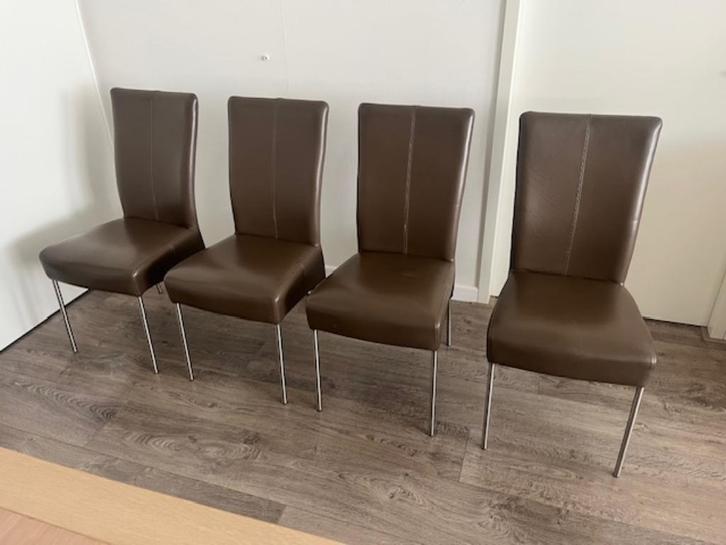 4 Eethoekstoelen, Huis en Inrichting, Stoelen, Gebruikt, Vier, Leer, Bruin, Ophalen