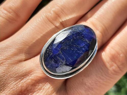 Vanoli 925 zilveren ring met ruwe saffier maat 18,75, Sieraden, Tassen en Uiterlijk, Ringen, Nieuw, Dame, 18 tot 19, Blauw, Zilver