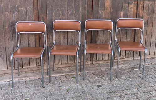 Retro stoelen x 4, Huis en Inrichting, Stoelen, Gebruikt, Leer, Bruin, Ophalen