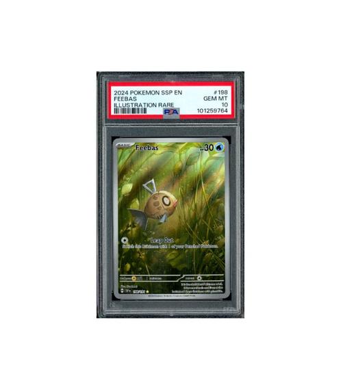 Pokemon Feebas Surging Sparks Full Art #198 PSA 10, Hobby en Vrije tijd, Verzamelkaartspellen | Pokémon, Zo goed als nieuw, Losse kaart