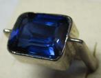 Saffier vintage design zilver ring circa 1970, Ophalen, Blauw, Zo goed als nieuw, 17 tot 18