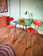 Vintage Formica Eettafelset — Mintgroen & Oranje Retro Chic, Huis en Inrichting, Tafels | Eettafels, Ophalen, Gebruikt, Rechthoekig