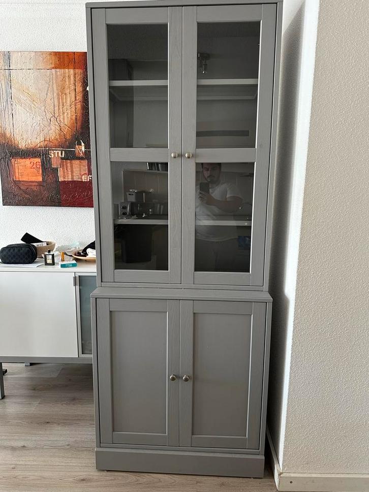 Ikea Havsta Kast - Grijbeige Vitrinekast, Huis en Inrichting, Kasten | Vitrinekasten, Zo goed als nieuw, 200 cm of meer, 50 tot 100 cm