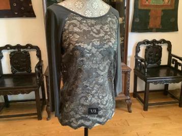 Grijs elegant kanten T-shirt blouse top maat 3/4 mouw m38/40 beschikbaar voor biedingen