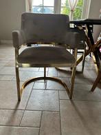 Fluweel Taupe Eetkamerstoelen met Gouden Onderstel - Set van, Huis en Inrichting, Stoelen, Ophalen, Twee, Overige kleuren, Zo goed als nieuw