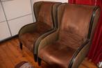 Twee bruine suede oorfauteuils, Huis en Inrichting, Fauteuils, Ophalen, Gebruikt, 75 tot 100 cm, Stof