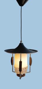 Vintage, jaren 50/60 hanglamp/hallamp, glas / metaal, Huis en Inrichting, Lampen | Hanglampen, Gebruikt, Vintage, Ophalen of Verzenden