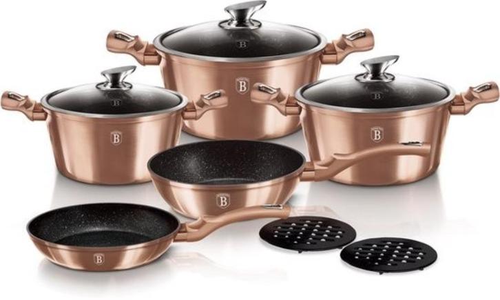 Pannenset van Berlinger Haus Rosegoud, Huis en Inrichting, Keuken | Potten en Pannen, Nieuw, Pannenset, Rvs, Inductieplaat, Keramische plaat