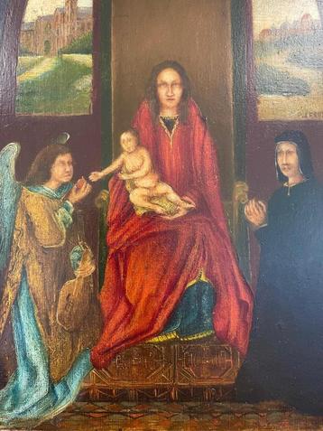 OLIEVERF SCHILDERIJ P. LEROY. Maria + jezus engel 20ste eeuw beschikbaar voor biedingen