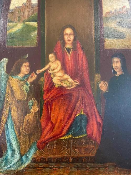 OLIEVERF SCHILDERIJ P. LEROY. Maria + jezus engel 20ste eeuw, Antiek en Kunst, Kunst | Schilderijen | Klassiek, Ophalen of Verzenden