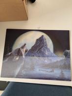 Wolf Schilderij met Berglandschap, Antiek en Kunst, Ophalen of Verzenden