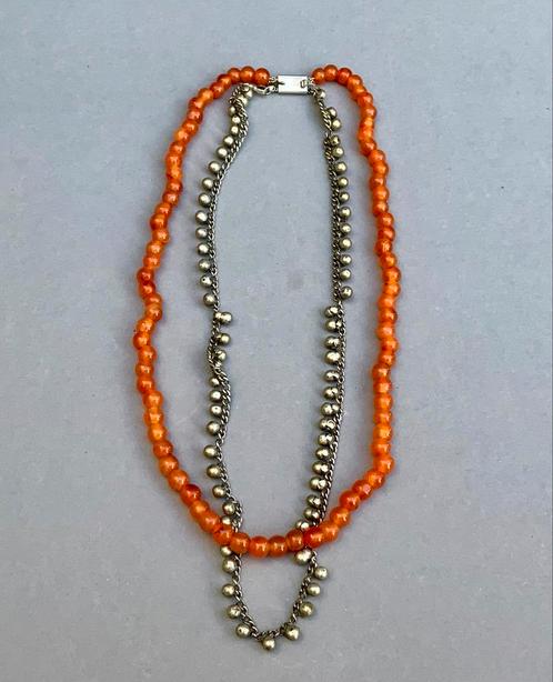 Vintage Halsketting India - Zilver en Halfedelstenen, Sieraden, Tassen en Uiterlijk, Antieke sieraden, Ketting, Zilver, Met edelsteen