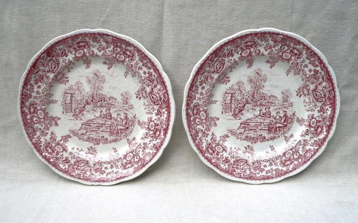 2 oude engels rode eetborden. Diameter 25,8 cm., Antiek en Kunst, Antiek | Servies los, Ophalen of Verzenden