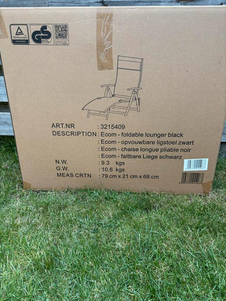 Ecom Opvouwbare Ligstoel Zwart - Nieuw in doos, Tuin en Terras, Ligbedden, Nieuw, Metaal, Inklapbaar, Ophalen