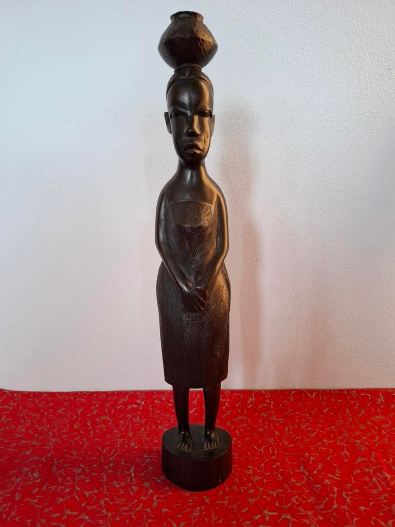 Beeldje vrouw Tanzania houtsnijwerk van Mpingo-ebbenhout, Ophalen of Verzenden