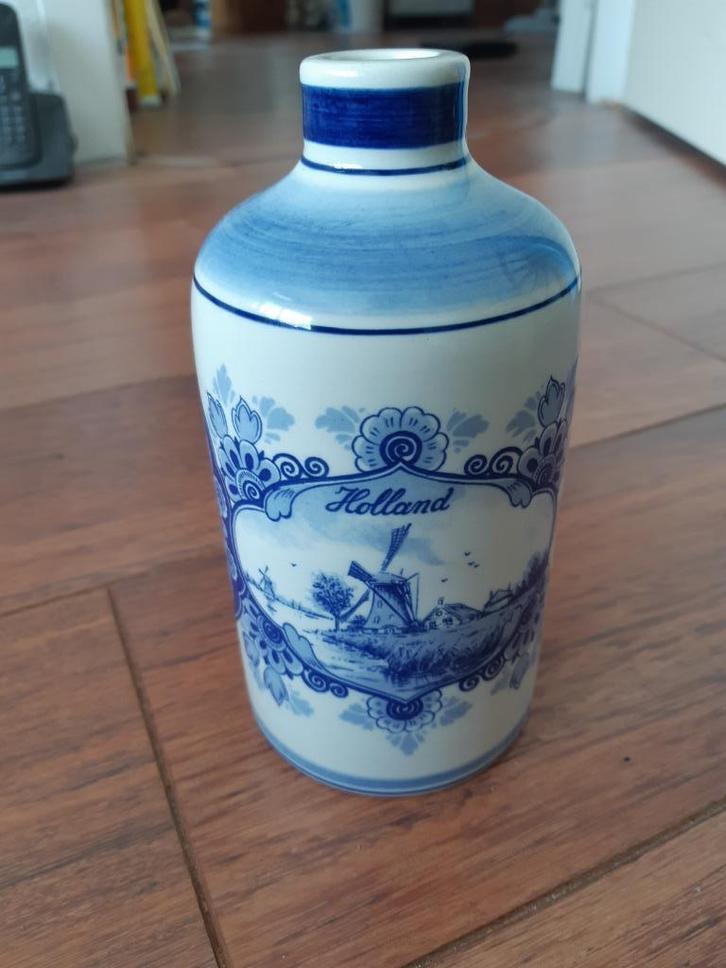 Delfts blauwe fles molen en scheepje ca. 16 cm hoog, Antiek en Kunst, Antiek | Keramiek en Aardewerk, Ophalen of Verzenden