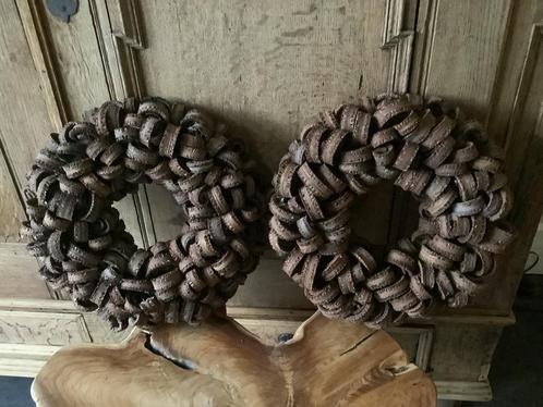 Set van 2 gedraagde palmring kransen 40 cm, Huis en Inrichting, Woonaccessoires | Kransen, Zo goed als nieuw, Ophalen of Verzenden