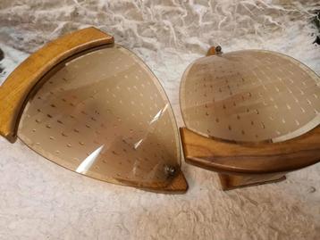 2X Vintage art deco Wandlampen - Hout & Glas beschikbaar voor biedingen