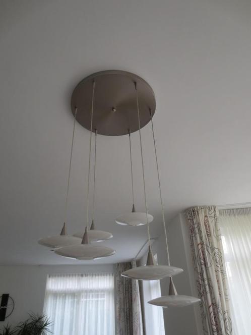 Masterlight hanglamp met 6 lampjes, geborsteld RVS, Huis en Inrichting, Lampen | Hanglampen, Zo goed als nieuw, 75 cm of meer