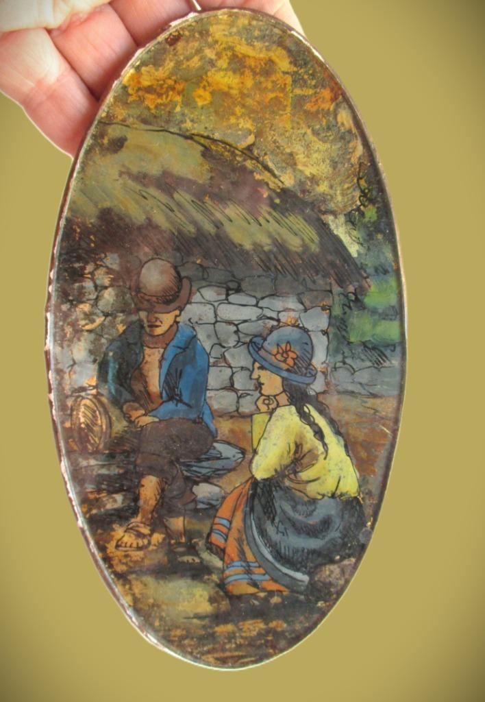 Glas beschilderd~ Peru~Schilderwerkje op glas aan de binnen, Antiek en Kunst, Kunst | Overige Kunst, Ophalen of Verzenden