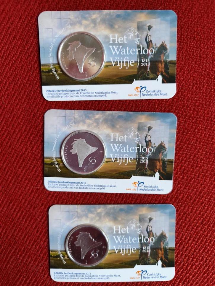 3x Waterloo Vijfje 2015 - Zwaar Verzilverd 3 x €5, Postzegels en Munten, Munten | Nederland, Losse munt, 5 gulden, Koning Willem III