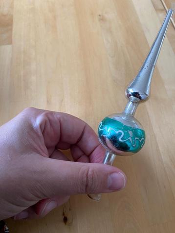 Kleine Vintage Kerst piek voor verenboom Glas zilver & groen beschikbaar voor biedingen